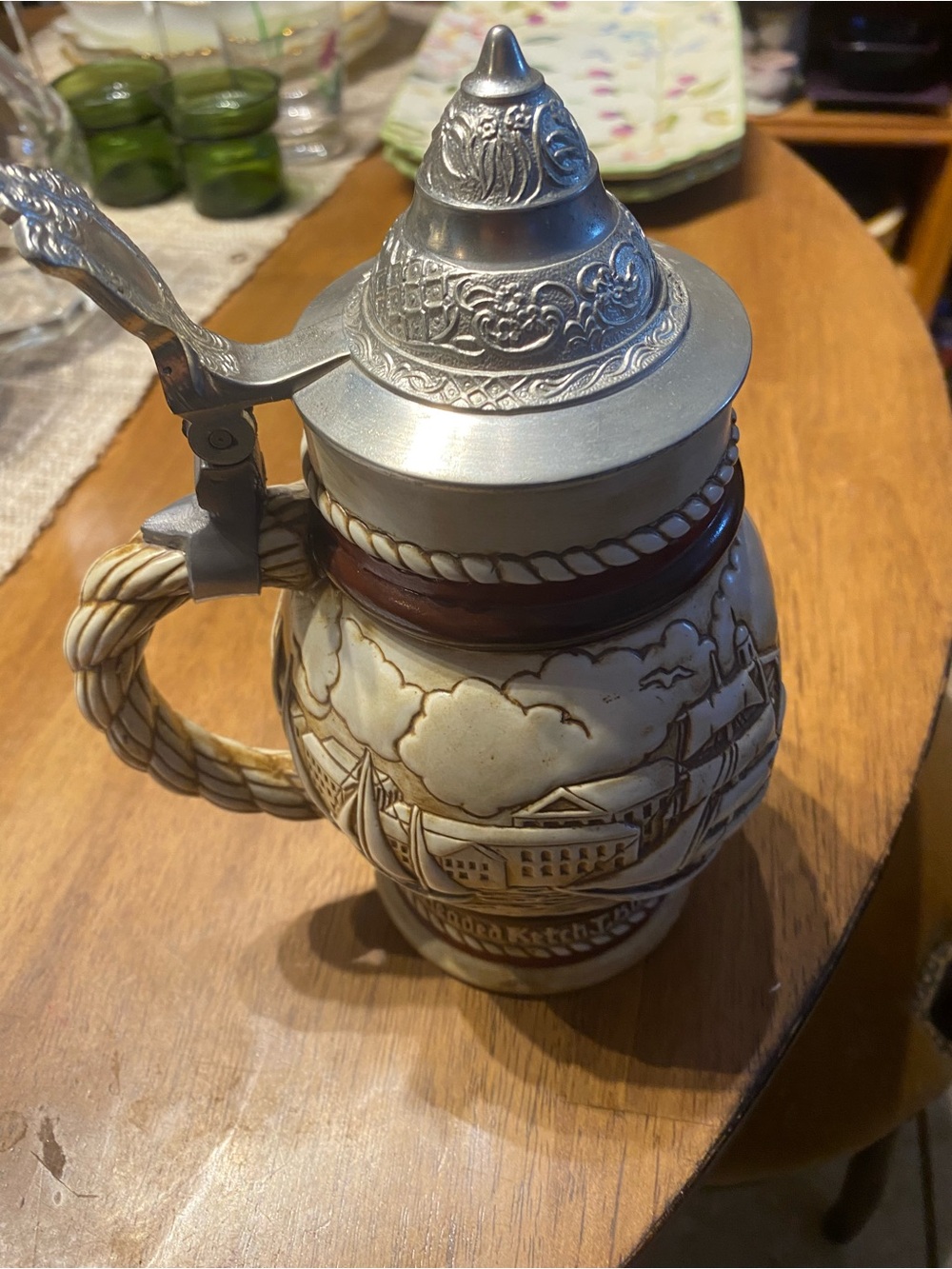 Avon Ceramic Stein Base with Handwritten Markings - Cream & Brown